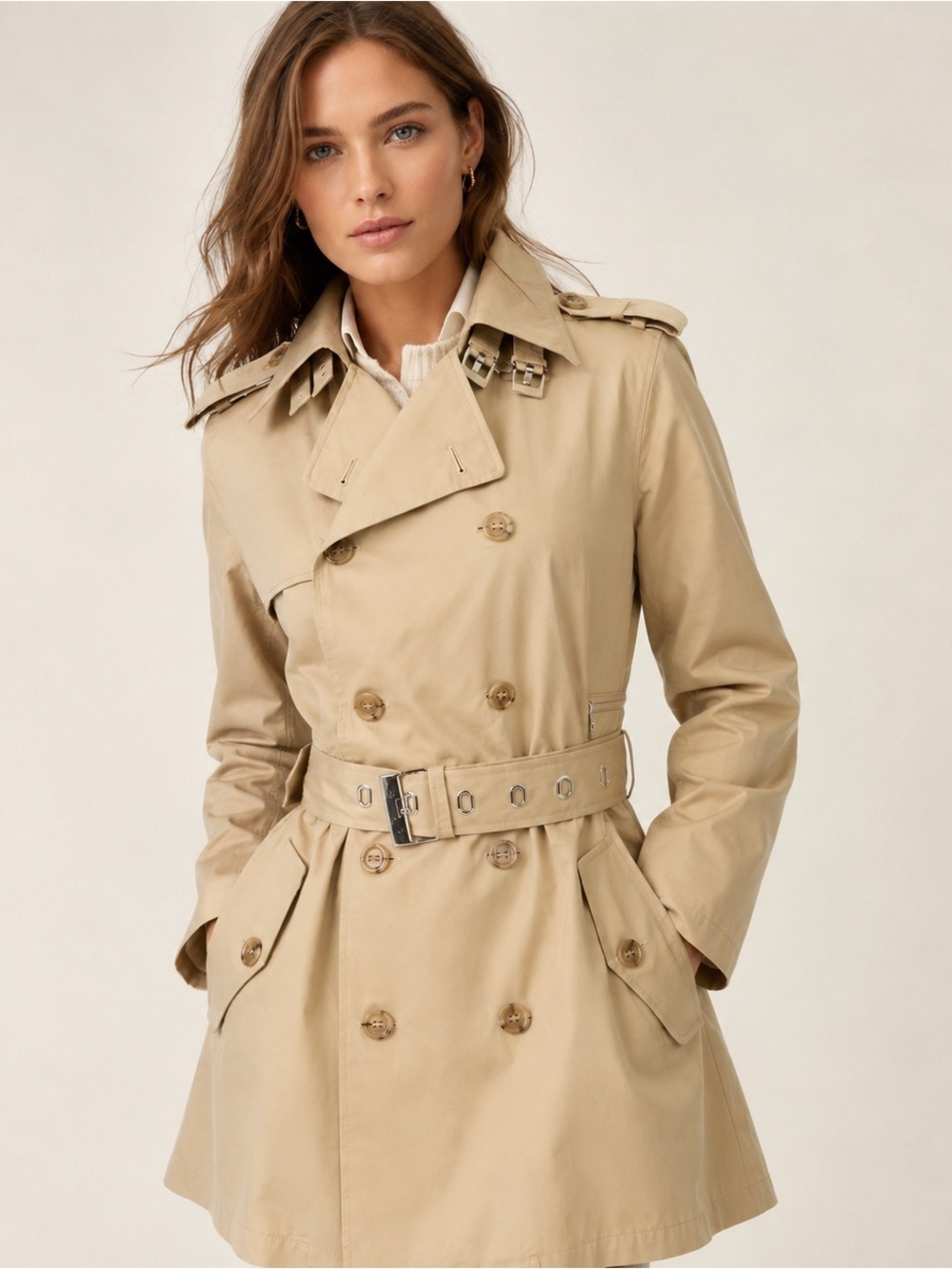 Ralph Lauren Black Label Double Breasted Trench Coat 8 Belted Buckle Tan Khaki - Picture 2 of 6